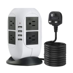 【5m】 surge protector power strip tower with usb. teemdom 12 in 1 power strip with usb ports，surge protector tower with 8 outlets mit 4 usb, 5m/15 ft long extension cord with multiple outlets for home…