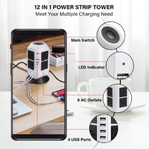 【5M】 Surge Protector Power Strip Tower with USB. TEEMDOM 12 in 1 Power Strip with USB Ports，Surge Protector Tower with 8 Outlets mit 4 USB, 5M/15 FT Long Extension Cord with Multiple Outlets for Home…