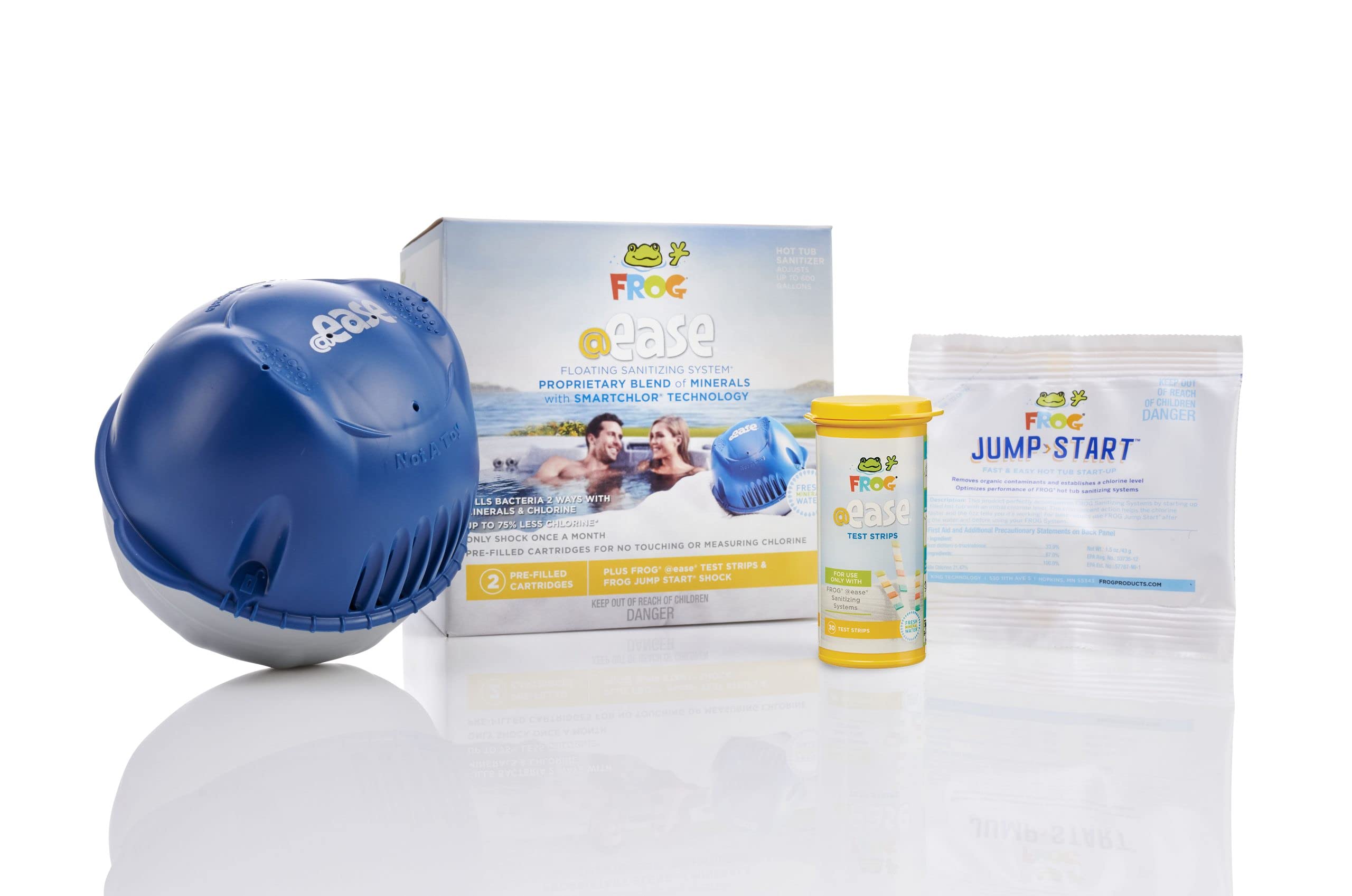 FROG® @Ease® Floating System + 3 Pack of SmartChlor® Replacements + 3 FROG Maintain® Non-Chlorine Shock Treatments for Hot Tubs