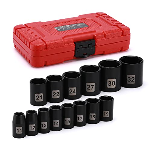 EMENTOL 14 PCS 1/2" Drive Standard Impact Socket Set, Metric, CR-V, 1/2-Inch Drive Shallow Impact Socket Set, 11mm - 32mm