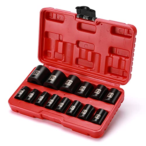 EMENTOL 14 PCS 1/2" Drive Standard Impact Socket Set, Metric, CR-V, 1/2-Inch Drive Shallow Impact Socket Set, 11mm - 32mm