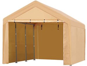 asteroutdoor 12x20 feet heavy duty carport with removable sidewalls & doors portable garage car canopy boat shelter tent for party, wedding, garden storage shed 8 legs, beige