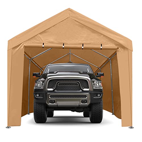 ASTEROUTDOOR 12x20 Feet Heavy Duty Carport with Removable Sidewalls & Doors Portable Garage Car Canopy Boat Shelter Tent for Party, Wedding, Garden Storage Shed 8 Legs, Beige