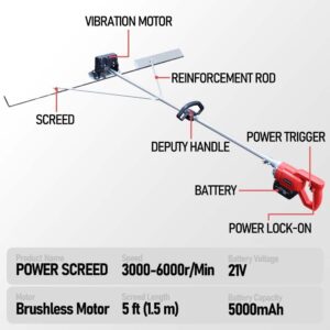 Power Concrete Screed Vibratory Kit Concrete Finishing Tool with 5ft Board, Battery Powered Concrete Surface Leveling Tamper Ruler, Cordless Electric Screed Cement Finishing Vibrating Machine