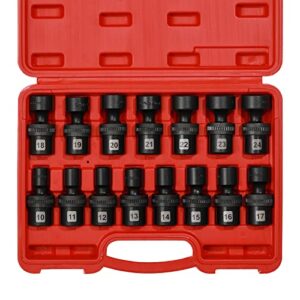 ementol 15pcs 1/2" drive shallow universal impact socket set, 6 point, metric, cr-mo, swivel standard impact socket set, 10mm - 24mm