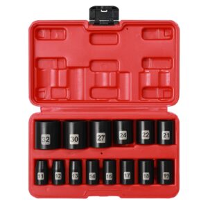 mayouko 1/2" drive shallow metric socket set, cr-v, 6 point, 14 pieces, 11mm to 32mm