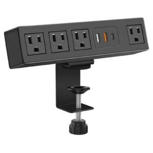 cccei desk clamp power strip with usb-a and usb-c ports, desktop mount surge protector 1200j, widely spaced desk outlet station, fast charging, 6 ft flat plug, fit 1.9 inch tabletop edge. (black)