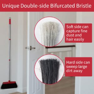 Heavy-Duty Broom Upgraded Double-Side Bristles Wide Angle Outdoor Brooms, 50.78” Adjustable Long Handle, Great for Garden Patio Kitchen Toilet Hair Sweeper