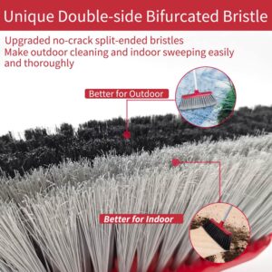 Heavy-Duty Broom Upgraded Double-Side Bristles Wide Angle Outdoor Brooms, 50.78” Adjustable Long Handle, Great for Garden Patio Kitchen Toilet Hair Sweeper