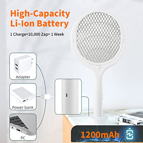 Dailytop Electric Fly Swatter, Rotatable Indoor Bug Zapper Racket, USB-C Rechargeable Mosquito Killer, 3500V High-Voltage Mosquito Zapper with UV Light, Standing Base, and Wall Mount