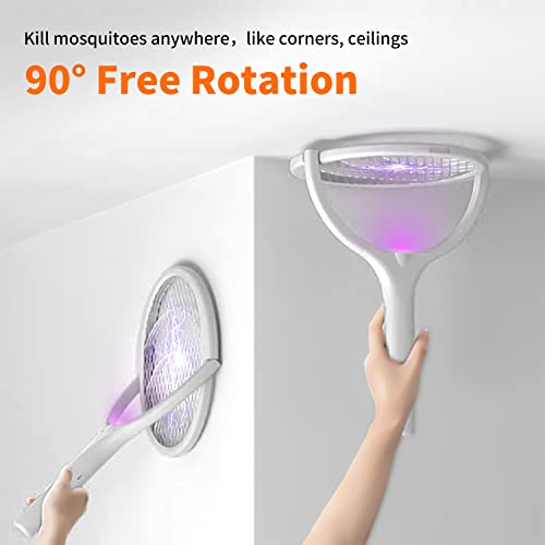 Dailytop Electric Fly Swatter, Rotatable Indoor Bug Zapper Racket, USB-C Rechargeable Mosquito Killer, 3500V High-Voltage Mosquito Zapper with UV Light, Standing Base, and Wall Mount