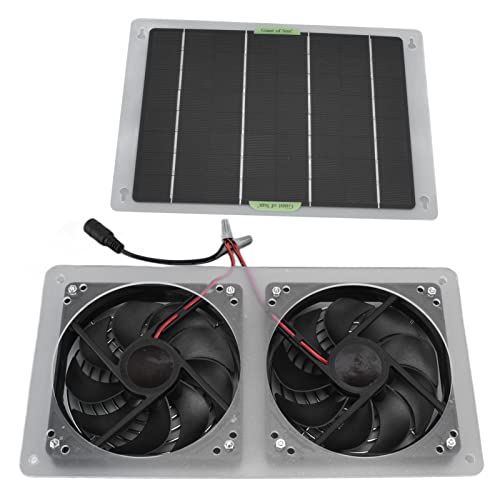 Fewb 100W Solar Panel Fan Kit, 12V Waterproof Solar Powered Ventilation Exhaust Dual Fan, Portable Solar Vent Fan Cooler for Chicken Coop Greenhouse Shed Dog House