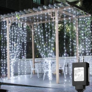 solhice led curtain lights outdoor 30ft x10ft white, 720 leds 8 modes plug in window christmas string lights indoor, twinkle lights for patio wedding party yard decor (not connectable)
