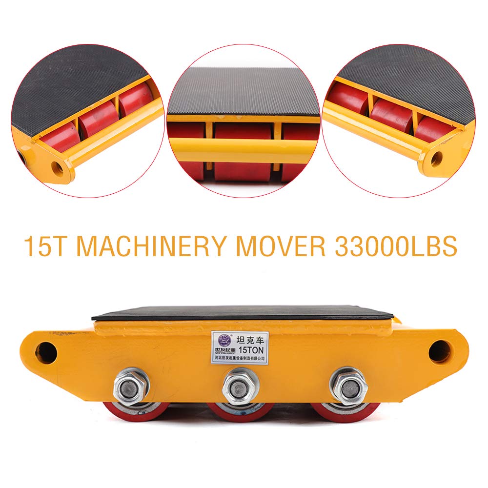 Heavy Duty Machine Dolly Skate Machinery Roller Mover,with 9 Rollers,15T 33000lb Industrial Machinery Mover,360 Degree Rotation,Yellow