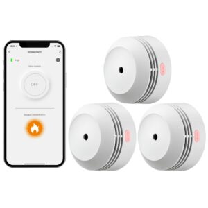 ageislink wi-fi smoke detector, wireless smart fire smoke alarm with app control, replaceable lithium battery, auto self-check function, s-wf240, 3-pack