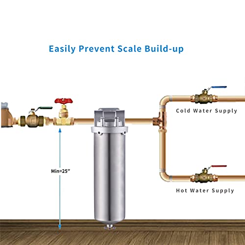 Amwater NSF/ANSI 42 Certification Stainless Steel Filter Housing for 10" Filter Cartridge, 3/4" NPT Water Filter Housing for Whole House Water Purification of Stainless Steel 304 (10" C Housing)