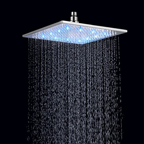 Zovajonia Brushed Nickel LED 12 Inch Shower Head Color Changing Brass Showerhead Square Rainfall Top Sprayer