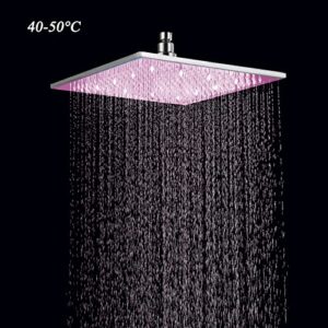 Zovajonia Brushed Nickel LED 12 Inch Shower Head Color Changing Brass Showerhead Square Rainfall Top Sprayer