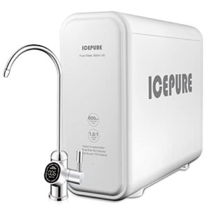 icepure reverse osmosis system under sink, 600 gpd, 1.5:1 pure to drain, tds reduction, smart faucet, real time tds reading, nsf/ansi standards, usa tech, tankless ro water filtration