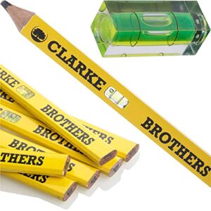 clarke brothers carpenter pencils set of 6pcs – construction pencils with built in spirit level – premium carpenter tools for builders, contractors, enthusiasts – durable wood