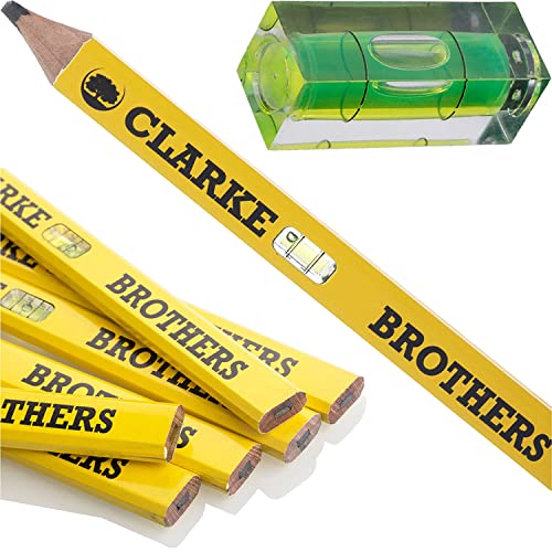 Clarke Brothers Carpenter Pencils Set of 6Pcs – Construction Pencils with Built In Spirit Level – Premium Carpenter Tools for Builders, Contractors, Enthusiasts – Durable Wood