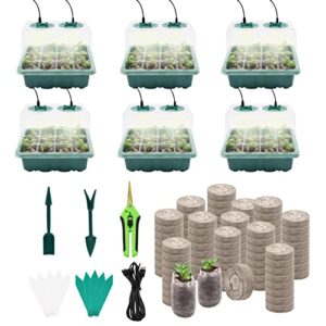 lawnful illuminated seed starter tray kit: 120 peat pellets + 6 pack germination trays with grow light & humidity dome + 80 plant labels + scissor + gardening tools seedling boxes set