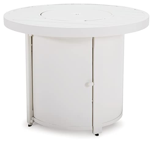 Signature Design by Ashley Outdoor Sundown Treasure Round Fire Pit Table, White