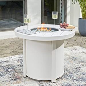 Signature Design by Ashley Outdoor Sundown Treasure Round Fire Pit Table, White