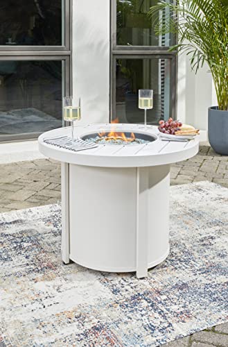 Signature Design by Ashley Outdoor Sundown Treasure Round Fire Pit Table, White