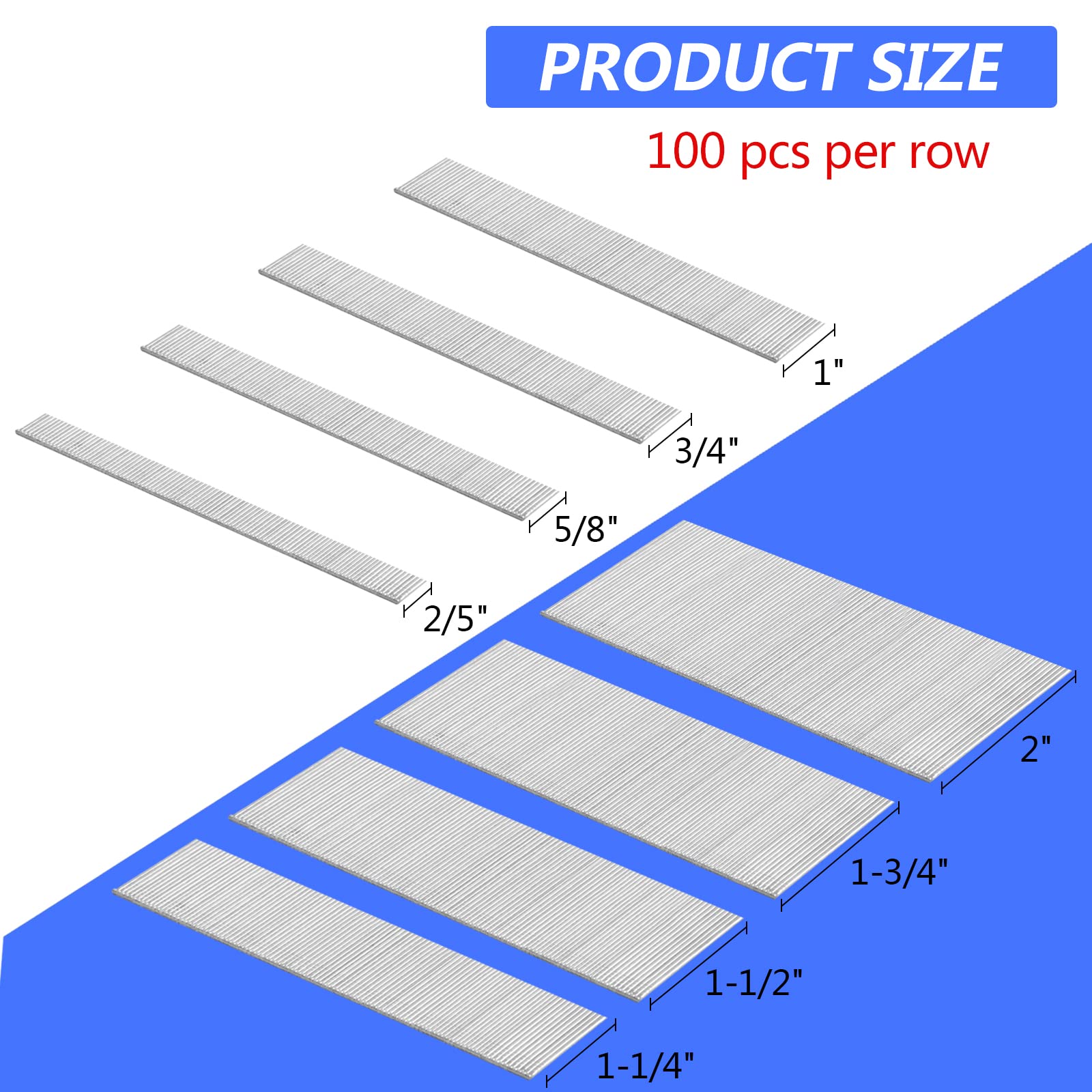 18 Gauge Brad Nails 8 Sizes (2",1-3/4",1-1/2",1-1/4",1",3/4",5/8",2/5") Galvanized 18 GA Nail Gun Nails Assorted and Small Finishing Nails for Pneumatic, Electric Brad Nailer (1600)