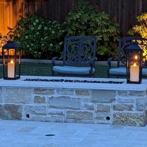 Large Outdoor Lantern Solar Powered - 19 Inch Tall, Black Metal, Open Frame (No Glass), Dusk to Dawn Timer, Flickering LED Light, Decorative Flameless Candle Lanterns for Porch or Patio