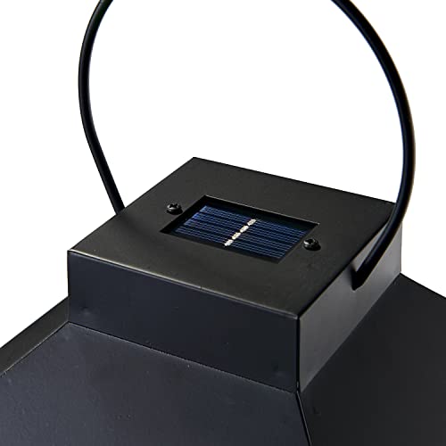 Large Outdoor Lantern Solar Powered - 19 Inch Tall, Black Metal, Open Frame (No Glass), Dusk to Dawn Timer, Flickering LED Light, Decorative Flameless Candle Lanterns for Porch or Patio