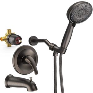 embather shower faucet set with tub spout, 2 in 1 bathtub faucet set with 8 modes shower head, single-handle tub faucet set, shower valve and trim kit, oil-rubbed bronze