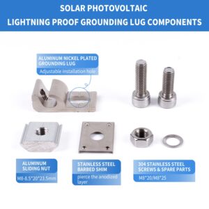 5Sets Solar Panel Grounding Lugs Solar Mounting System Metal Grounding Clips PV Grounding Clip Cable Solar Panel Clamps for Bare Wire and Pipe