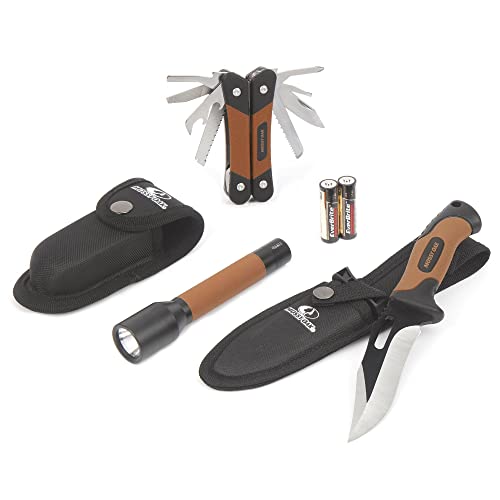 Mossy Oak EDC 3 piece set, fixed blade pocket knife, 12 tool multitool, 3 mode flashlight great fathers day gift