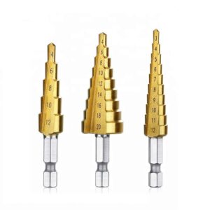 fongmore 3pcs 1/4" hex shank drive quick change high speed steel titanium step drill bit short length drill bits for hole drilling 3-12mm 4-12mm 4-20mm