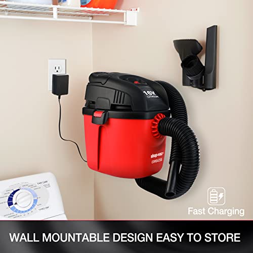 Shop-Vac Cordless 1 Gallon Wet/Dry, 16-Volt Lithium Rechargeable Portable Compact Vacuum with Accessories, Filter Bag & Foam Sleeve, 2025088, Red