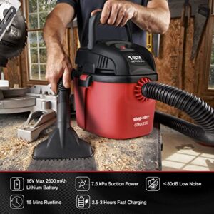 Shop-Vac Cordless 1 Gallon Wet/Dry, 16-Volt Lithium Rechargeable Portable Compact Vacuum with Accessories, Filter Bag & Foam Sleeve, 2025088, Red