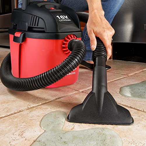 Shop-Vac Cordless 1 Gallon Wet/Dry, 16-Volt Lithium Rechargeable Portable Compact Vacuum with Accessories, Filter Bag & Foam Sleeve, 2025088, Red