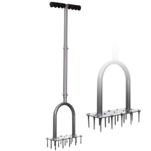 walensee lawn aerator spike metal manual dethatching soil aerating lawn with 15 iron spikes, pre-assembled grass aerator tools for yard, lawn aeration, garden tool, revives lawn health, patented