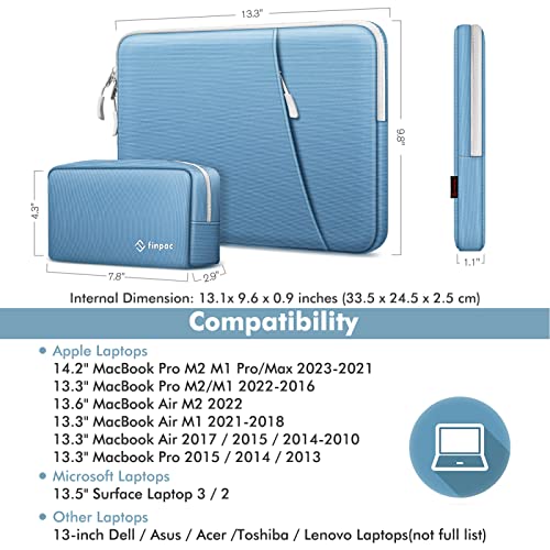 FINPAC Laptop Sleeve with Accessory Pouch for MacBook Pro M3/M2/M1 14-inch, MacBook Air/Pro 13, Protective Case with Tech Bag