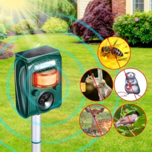 Ultrasonic Animal Repellent Solar Outdoor Animal Repeller Motion Detection with LED Flash Light Alarm Defender Cat Skunk Deer Bird Dog Waterproof ABS Dark Green (4)