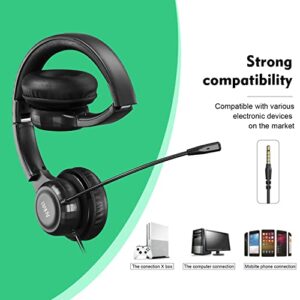 Anivia Stereo Computer Headset with Noise Cancelling Microphone for PC Office Phone Laptop - On-Ear Wired Headphones with Microphone, 3.5mm Audio Jack for PS4 PS5 Xbox, A7plus Black