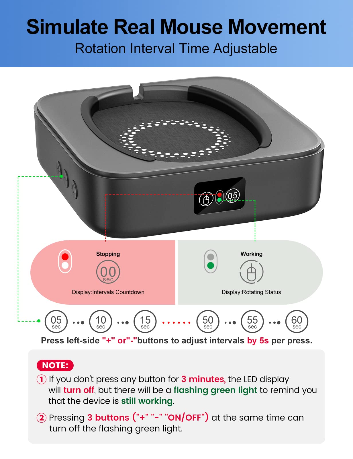 Meatanty Mouse Mover Undetectable, Super-Silent Mouse Jiggler Device Move Randomly, Automatic Wiggler Shaker Giggler, Adjustable Interval Timer, Keep Computer Laptop Active for Office Home Remote Work