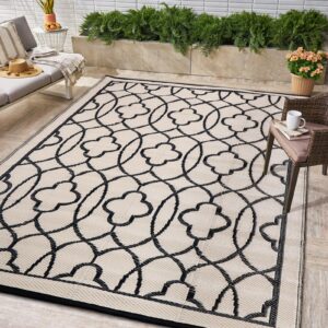 reversible mats - outdoor rugs 5'x8' for patios clearance, plastic straw rugs waterproof, portable, outdoor rv camping rug, garden, balcony, picnic, beach, camping(black & beige)