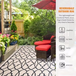 Reversible Mats - Outdoor Rugs 5'x8' for Patios Clearance, Plastic Straw Rugs Waterproof, Portable, Outdoor RV Camping Rug, Garden, Balcony, Picnic, Beach, Camping(Black & Beige)