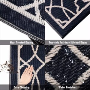Reversible Mats - Outdoor Rugs 5'x8' for Patios Clearance, Plastic Straw Rugs Waterproof, Portable, Outdoor RV Camping Rug, Garden, Balcony, Picnic, Beach, Camping(Black & Beige)
