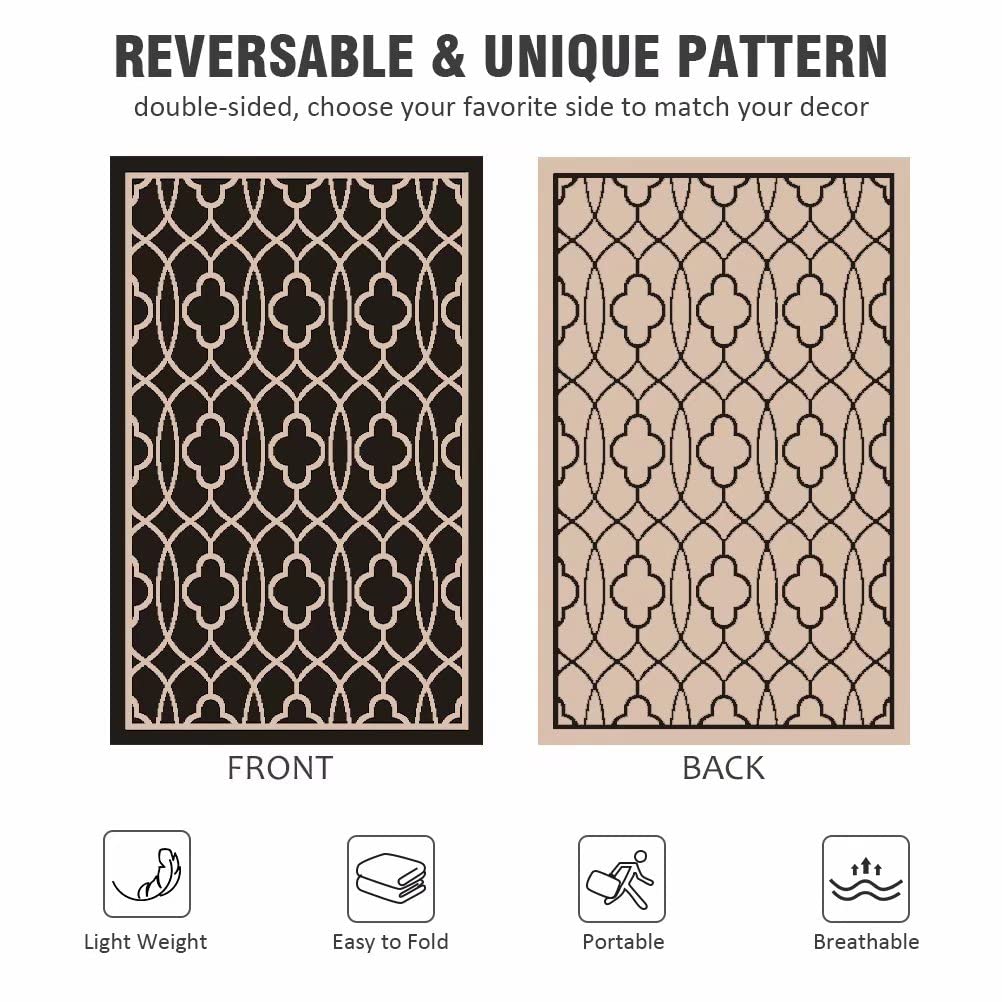 Reversible Mats - Outdoor Rugs 5'x8' for Patios Clearance, Plastic Straw Rugs Waterproof, Portable, Outdoor RV Camping Rug, Garden, Balcony, Picnic, Beach, Camping(Black & Beige)