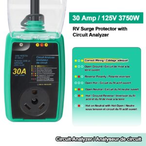 I LITTON RV Surge Protector 30 Amp 2100 Joules Waterproof Surge Protector with Cover 30 Amp Circuit Analyzer with LED Indicator 30 Amp Power Defender for RV Camper Travel Trailer Motorhome