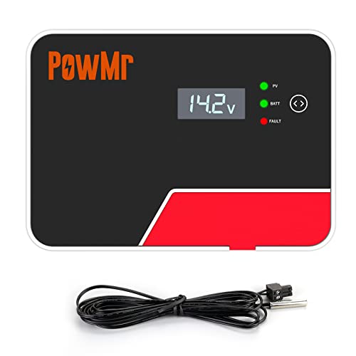 PowMr 40A Solar Charge Controller, MPPT Negative Grounded Solar Regulator Tempered Glass Cover with Bluetooth LCD Display Touch Screen, for Gel Sealed Flooded and Lithium Battery